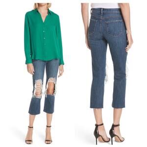 L’Agence Jordan Straight Leg Jeans Size 24 Ripped Distressed High Waist Crop